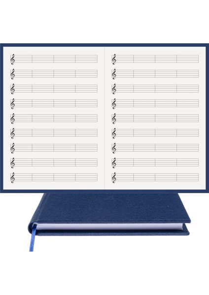 Bi Defter Müzik Nota Defteri (Sol Anahtarlı Kesik Çizgi) El Dikişi, Gerçek Cilt Bezi A/5