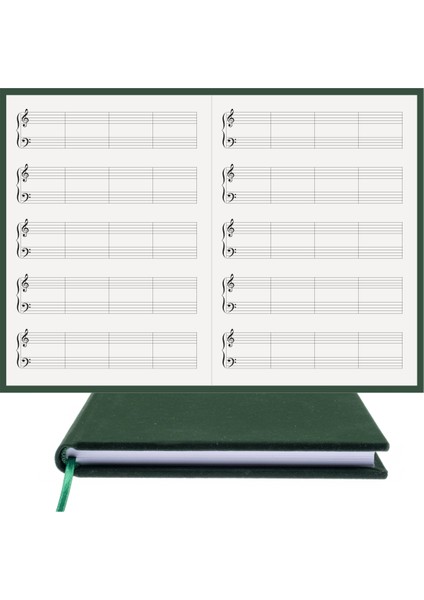 Bi Defter Piyano Nota Defteri (Sol Fa Anahtarlı Kesik Çizgi) El Dikişi, Kumaş Ciltleme (A/4)