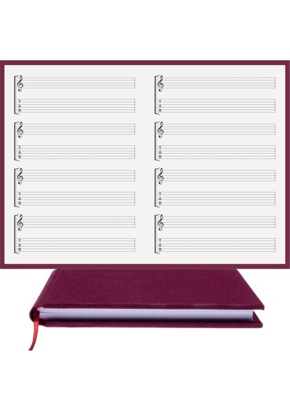 Bi Defter Gitar Nota Defteri ( Sol ve Tab Anahtarlı ) El Dikişi, Kumaş Ciltleme A/5