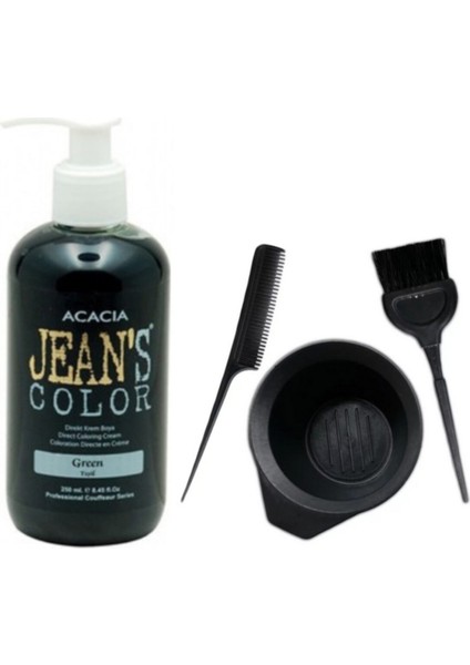 Acacia Jeans Color Jeans Color Saç Boyası Yeşil 250 Ml Ve Fluweel Saç Boya Kabı Seti
