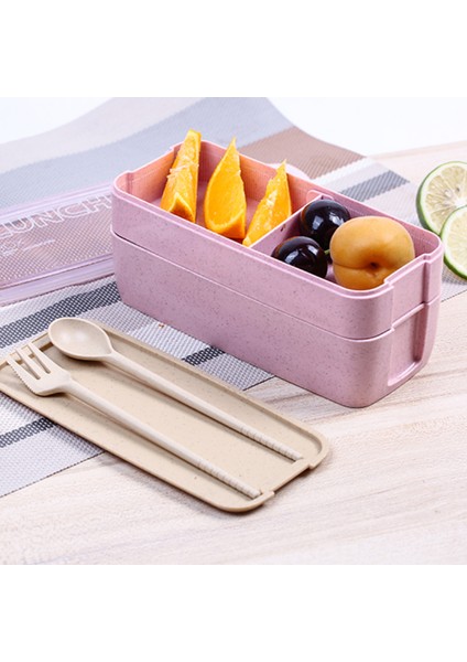 750ML Sağlıklı Malzeme 2 Katlı Öğle Yemeği Kutusu Buğday Samanı Bento Kutuları Mikrodalga Yemek Takımı Gıda Saklama Kabı Öğle Yemeği Kutusu (Yurt Dışından)