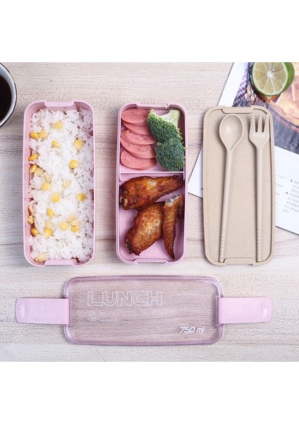 750ML Sağlıklı Malzeme 2 Katlı Öğle Yemeği Kutusu Buğday Samanı Bento Kutuları Mikrodalga Yemek Takımı Gıda Saklama Kabı Öğle Yemeği Kutusu (Yurt Dışından)
