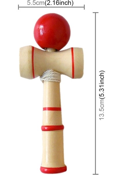 Ekstra String ile Klasik Ahşap Beceri Oyuncak Kendama, Boyut: 13.5 x 5.5cm Kırmızı (Yurt Dışından)