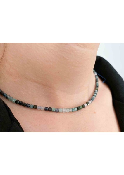 Mavi Turmalin Kolye 2*2 Mm Faset Kesim