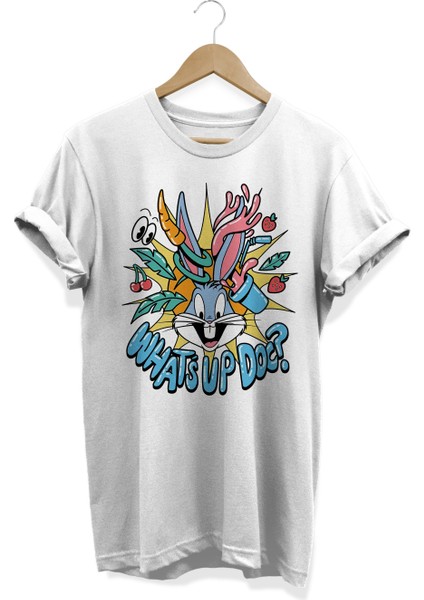 Bugs Bunny Whats Up Doc Baskılı Oversize Pamuklu T-Shirt