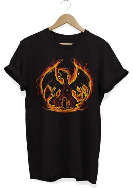 Pokemon Charizard Evrim Baskılı Pamuklu Oversize T-Shirt