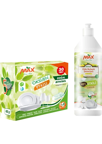 Max Green Clean Bulaşık Makinesi Tableti + Sıvı Bulaşık Deterjanı 2’li Set