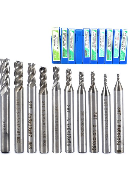 10 Adet Hss Düz Shank 4 Flüt End Mill Cnc Matkap Ucu Set 1.5