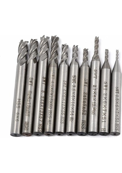 10 Adet Hss Düz Shank 4 Flüt End Mill Cnc Matkap Ucu Set 1.5