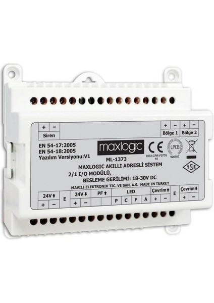 ML-1373 Maxlogic Akıllı Adresli Sistem Modül, 2 Bölge Izleme, 1 Siren Çıkışı