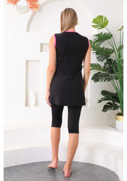 Deniz Mayo Likralı Şeritli Kolsuz Tesettür Mayo Kolsuz modelleri