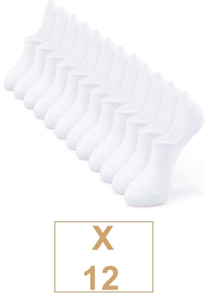 Unisex Pamuklu Görünmez Sneakers Çorap Beyaz 12 Çift