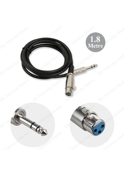 Xlr 3-Pin Dişi 6.35MM Stereo Fiş Korumalı Mikrofon Ses Kablosu-1.8metre