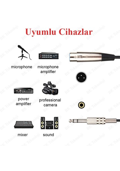 Xlr 3-Pin Dişi 6.35MM Stereo Fiş Korumalı Mikrofon Ses KABLOSU-30CM modelleri