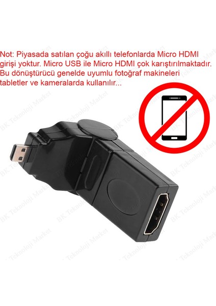 360 Derece Haraketli Micro HDMI Erkek To HDMI Dişi Dönüştürücü