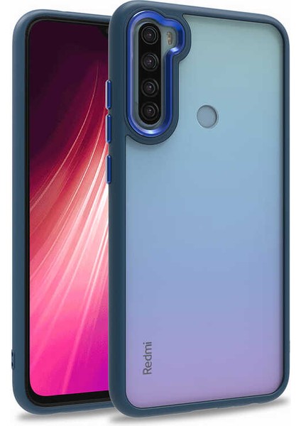 - Xiaomi Redmi Note 8 - Kılıf Arkası Şeffaf Kamera Çevresi Parlak Zıt Renkli Flora Kapak - Mavi