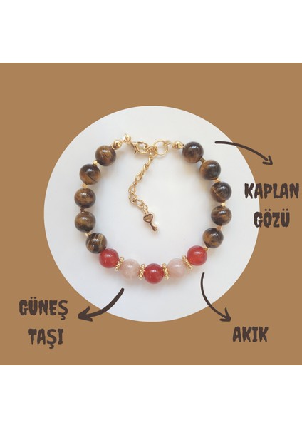 Doğal Taş Sakral Çakra Kadın Bileklik Akik Kaplan Gözü Güneş Taşı
