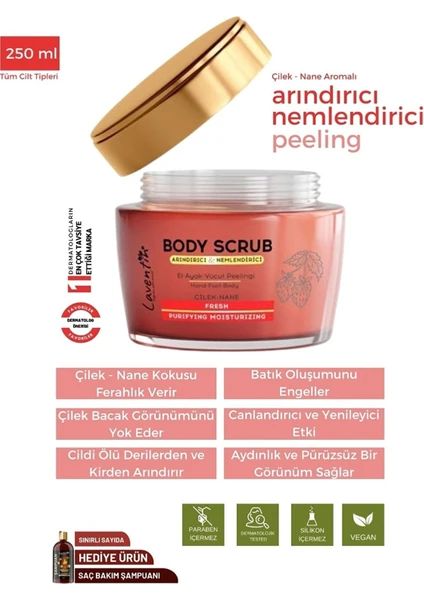 Besleyici, Arındırıcı ve Nemlendirici Vücut Peelingi Çilek - Nane 250ML (Fresh)