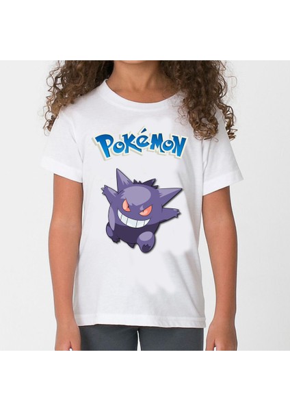 Pokemon Gengar Çocuk Tişört Beyaz Unisex