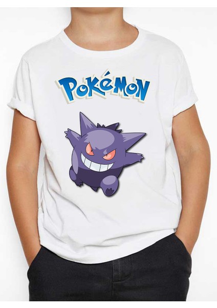 Pokemon Gengar Çocuk Tişört Beyaz Unisex