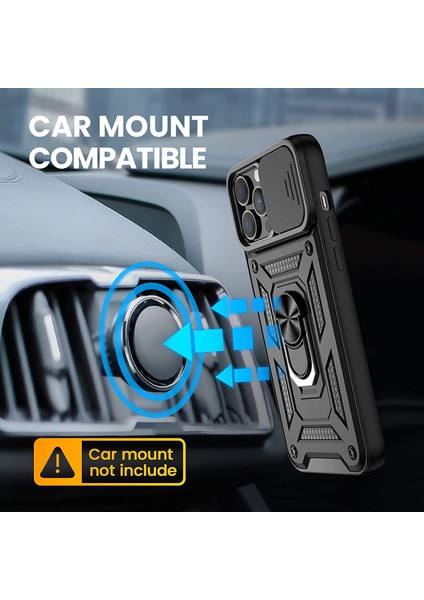 Apple iPhone 13 Pro Max Kılıf Tank Aramid Sürgülü Vega Yüzüklü+Nano Siyah