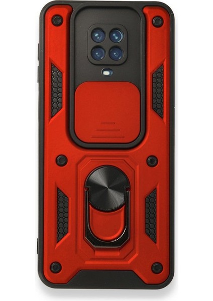 Xiaomi Redmi Note 9 Pro Kılıf Tank Aramid Sürgülü Vega Yüzüklü+Nano Kırmızı