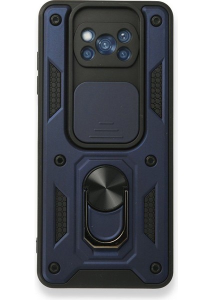 Xiaomi Poco X3 Pro Kılıf Tank Aramid Sürgülü Vega Yüzüklü+Nano Lacivert