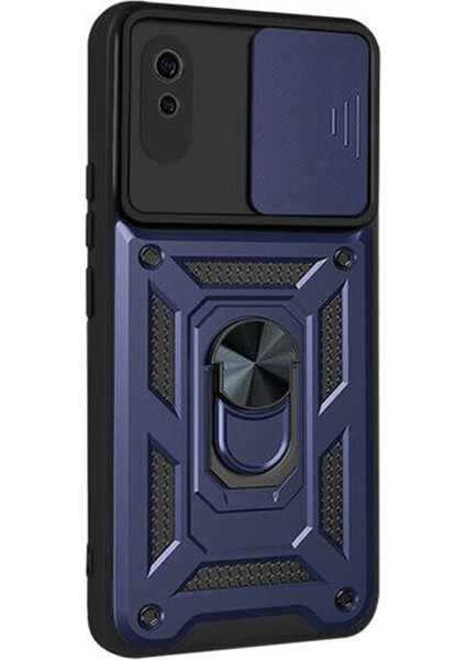 Xiaomi Redmi 9A Kılıf Tank Aramid Sürgülü Vega Yüzüklü+Nano Lacivert