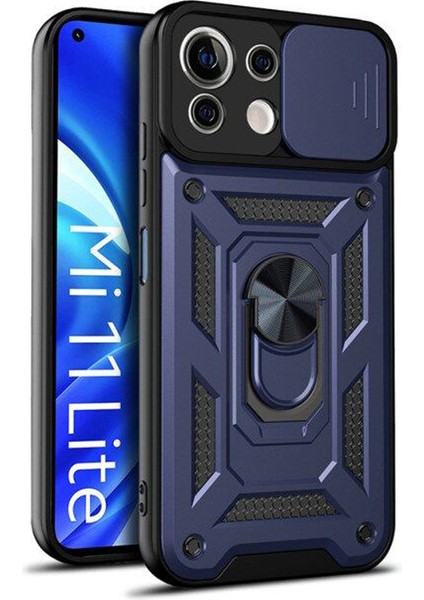 Xiaomi Mi 11 Lite Kılıf Tank Aramid Sürgülü Vega Yüzüklü+Nano Lacivert