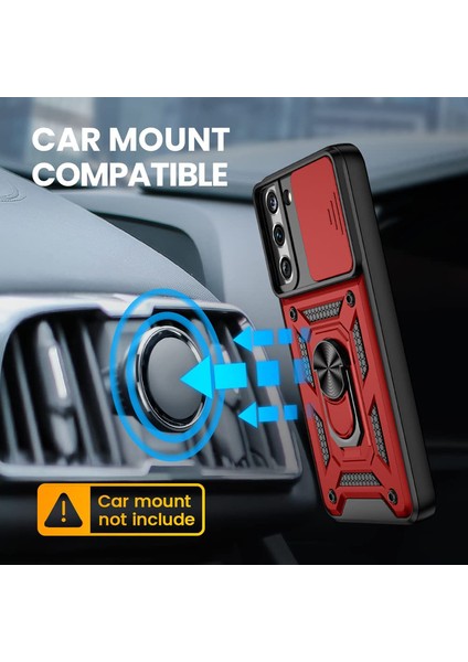 Samsung Galaxy S22 Kılıf Tank Aramid Sürgülü Vega Yüzüklü+Nano Kırmızı modelleri