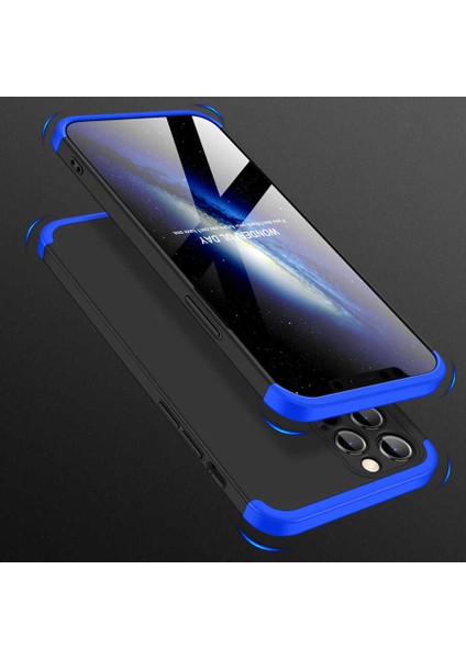 Apple iPhone 12 Pro Kılıf Ays 3 Parçalı Önü Açık Sert Rubber Koruma+Nano Siyah