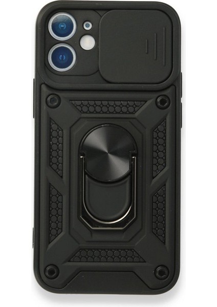 Apple iPhone 11 Kılıf Tank Aramid Sürgülü Vega Yüzüklü+Nano Siyah