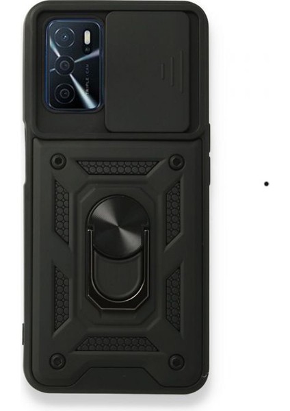 Oppo A16 Kılıf Tank Aramid Sürgülü Vega Yüzüklü+Nano Siyah