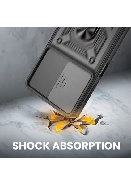 Samsung Galaxy A23 Kılıf Tank Aramid Sürgülü Vega Yüzüklü+Nano Lacivert