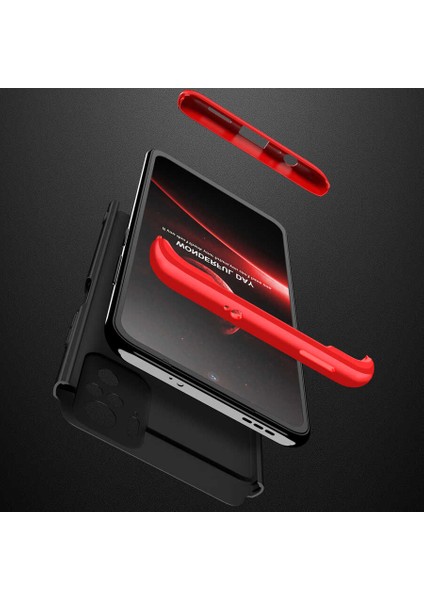 Xiaomi Redmi Note 10 Kılıf Ays 3 Parçalı Önü Açık Sert Rubber Koruma+Nano Bordo