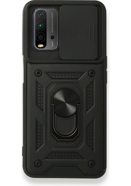 Xiaomi Redmi 9t Kılıf Tank Aramid Sürgülü Vega Yüzüklü+Nano Siyah