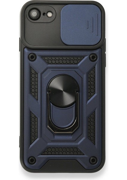 Apple iPhone 7 Kılıf Tank Aramid Sürgülü Vega Yüzüklü+Nano Lacivert