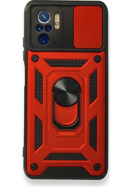 Xiaomi Redmi Note 10 Kılıf Tank Aramid Sürgülü Vega Yüzüklü+Nano Kırmızı