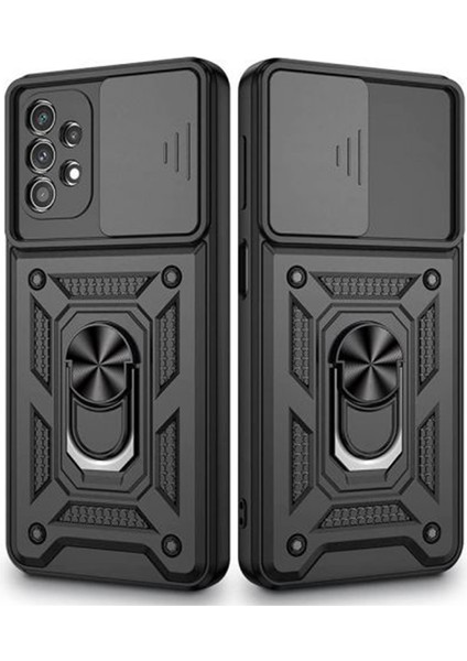 Samsung Galaxy A23 Kılıf Tank Aramid Sürgülü Vega Yüzüklü+Nano Siyah