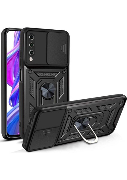 Vivo Y20 Kılıf Tank Aramid Sürgülü Vega Yüzüklü+Nano Siyah