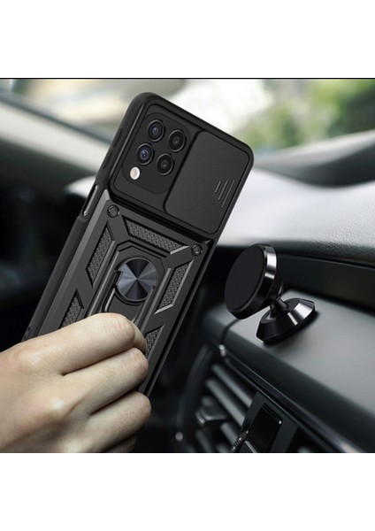 Vivo Y20 Kılıf Tank Aramid Sürgülü Vega Yüzüklü+Nano Siyah
