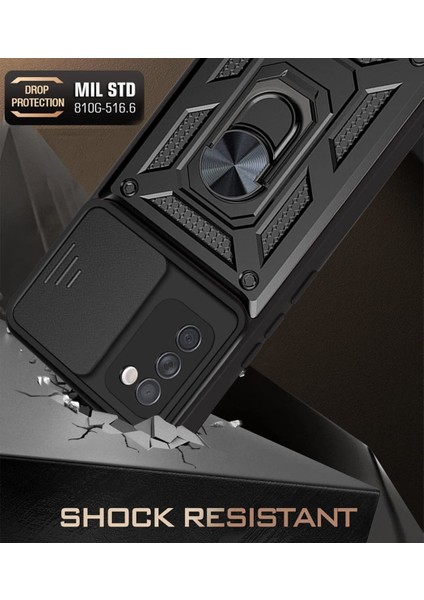 Samsung Galaxy A03S Kılıf Tank Aramid Sürgülü Vega Yüzüklü+Nano Kırmızı modelleri