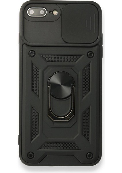 Apple iPhone 8 Plus Kılıf Tank Aramid Sürgülü Vega Yüzüklü+Nano Siyah