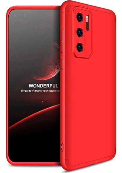 Huawei P40 Pro Kılıf Ays 3 Parçalı Önü Açık Sert Rubber Koruma Kırmızı