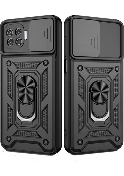Oppo Reno 4 Lite Kılıf Tank Aramid Sürgülü Vega Yüzüklü+Nano Siyah