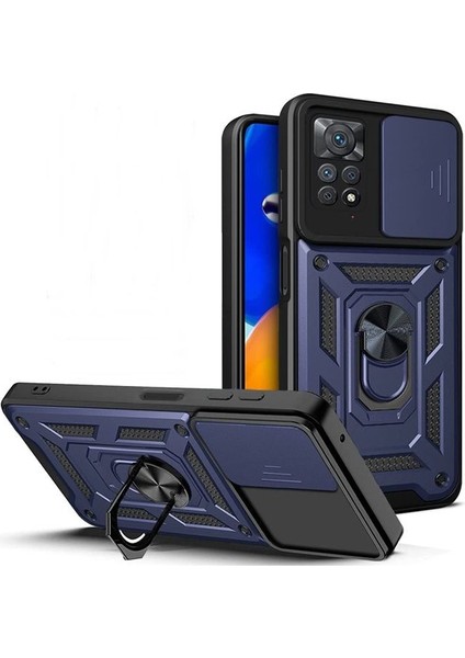 Xiaomi Redmi Note 11 Pro Kılıf Tank Aramid Sürgülü Vega Yüzüklü+Nano Lacivert