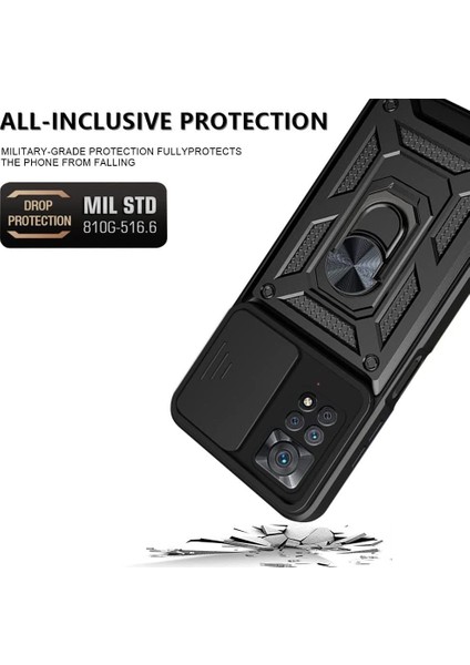 Xiaomi Redmi Note 11 Pro Kılıf Tank Aramid Sürgülü Vega Yüzüklü+Nano Lacivert