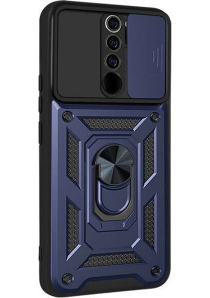 Xiaomi Redmi 9 Kılıf Tank Aramid Sürgülü Vega Yüzüklü+Nano Lacivert
