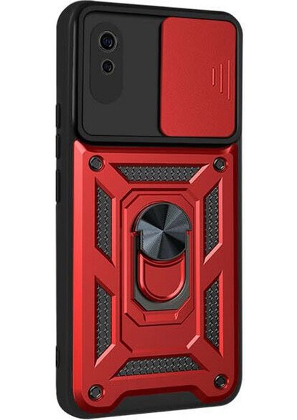 Xiaomi Redmi 9A Kılıf Tank Aramid Sürgülü Vega Yüzüklü+Nano Kırmızı