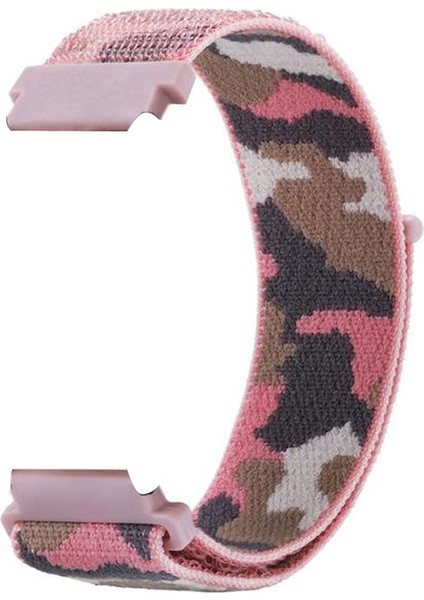 Amazfit Bip Kordon Cırtcırt Asker Desenli Kumaş Ayarlanabilir Açık Pembe